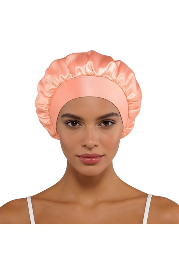 Women Sleep Hat Classic Solid Color Satin Wide Brim Hat For Fashionable Sleep Cap Travel Sun Orange One Size