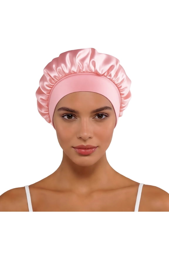 Women Sleep Hat Classic Solid Color Satin Wide Brim Hat For Fashionable Sleep Cap Travel Sun Pink One Size