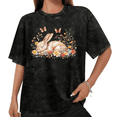 thumbnail image 1 of Women Sleeping Bunny Wildflower Butterfly Graphic Tees T Shirt Tops Round Neck Washed Cotton T Shirt Black S-2XL Plus Size, 1 of 5