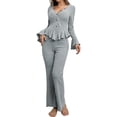 thumbnail image 1 of Women Sleepwear Autumn Winter Pajamas Sets Two Pieces Sexy V Neck Long Sleeve Tops and Trousers Set Loungewear Home Clothes, 1 of 4