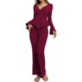 thumbnail image 1 of Women Sleepwear Autumn Winter Pajamas Sets Two Pieces Sexy V Neck Long Sleeve Tops and Trousers Set Loungewear Home Clothes, 1 of 4