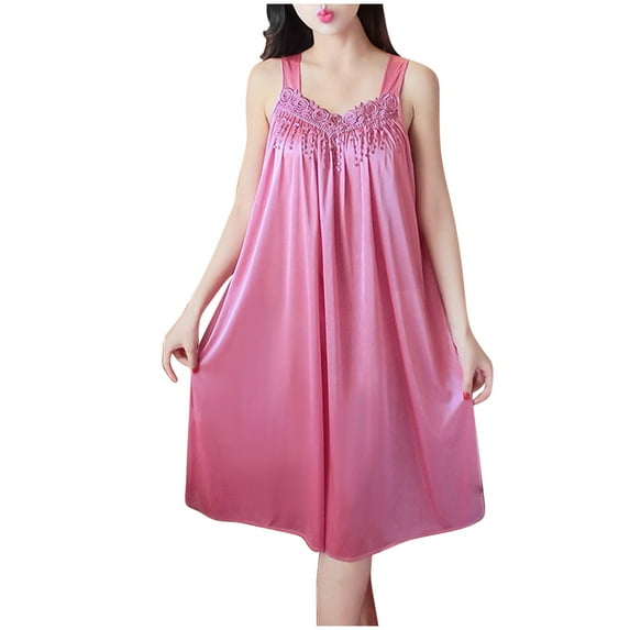 Women Sleepwear New Womens Satin Nightgowns Sleeveless Long Nightgown V Neck Chemise Nightshirts Soft Sleep Tank Dress Ladies Sleepwear One Size