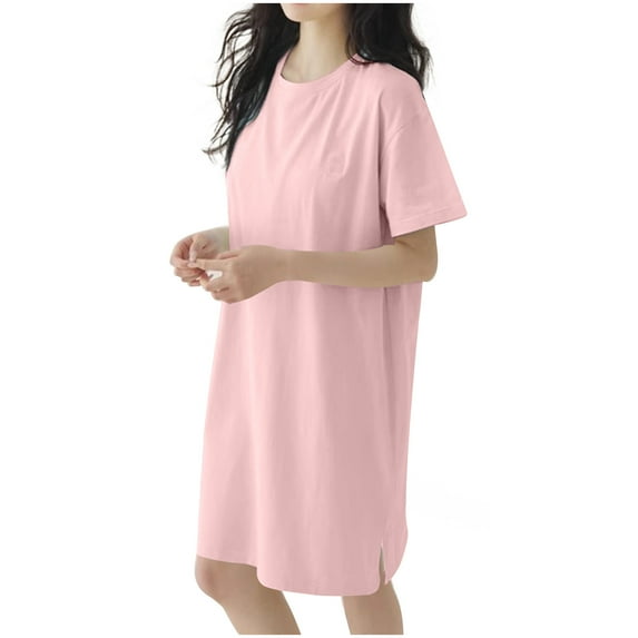 Women Sleepwear Short Sleeve Nightgown Round Neck Loose Nightdress Soft Cotton Loungewear Summer Sleep Shirt