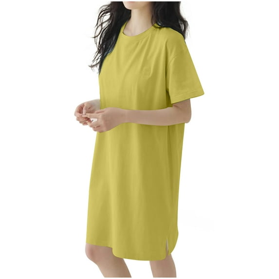Women Sleepwear Short Sleeve Nightgown Round Neck Loose Nightdress Soft Cotton Loungewear Summer Sleep Shirt