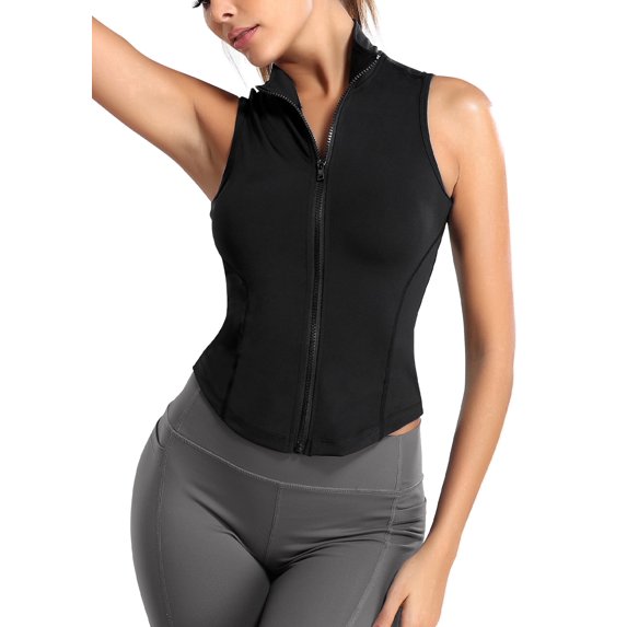 Clearance Women Sleeveless Athletic Tank Top Shirts Full Zip Up Tshirt for Yoga Running Fitness Exercise