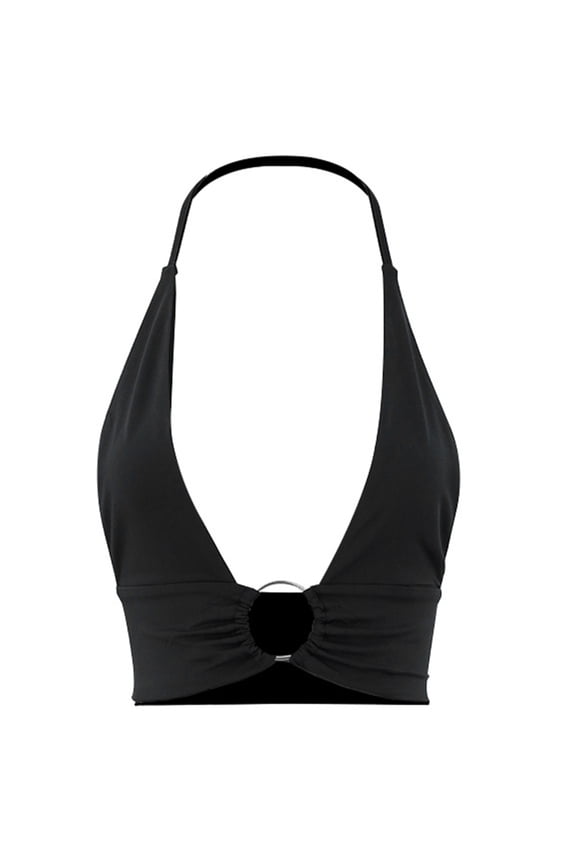 Women Sleeveless Backless Bodycon Crop Top Plunge V Neck Metal Linked Vests Camisole