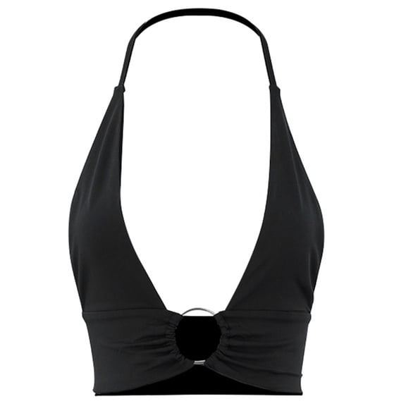 Women Sleeveless Backless Bodycon Crop Top Plunge V Neck Metal Linked Vests Camisole