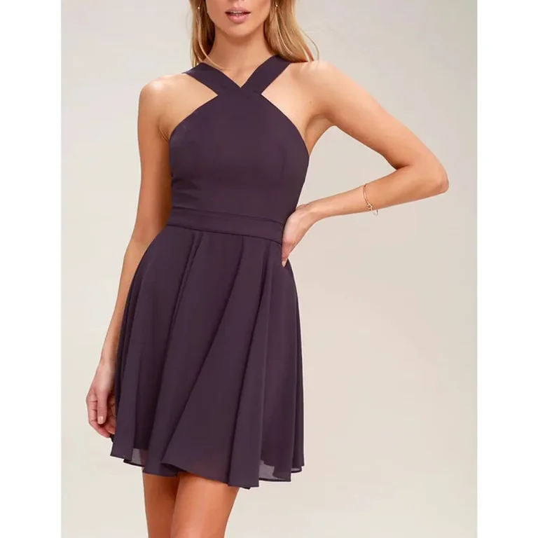 Women Sleeveless Backless Sexy Club Mini Dress 2024 Summer Party Strappy Back Zipper Solid Shift Halter Short Dresses ZYN Walmart