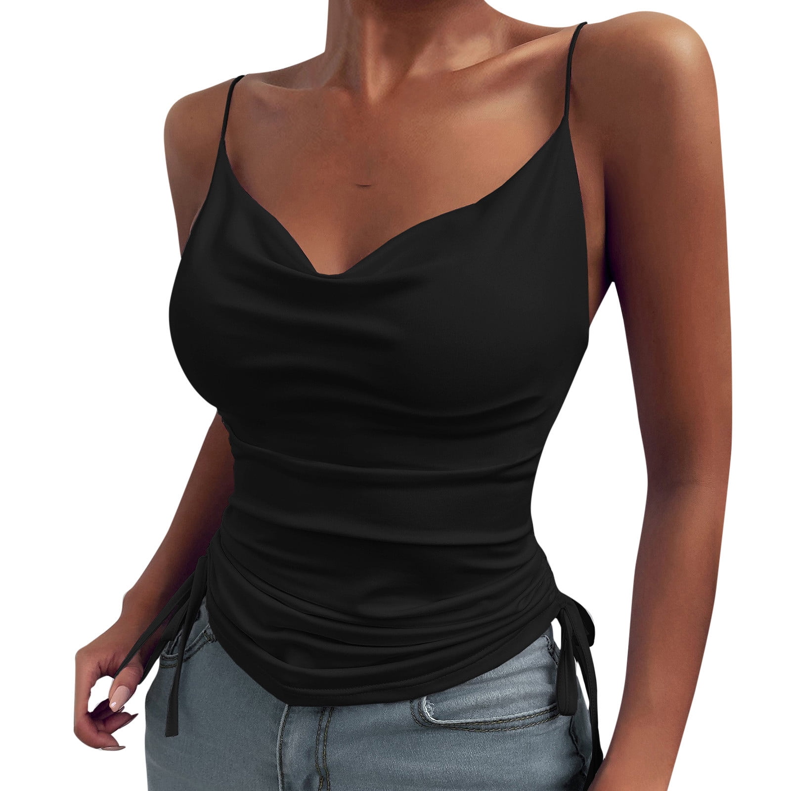 Women Sleeveless Bandage Adjustable Tops Summer Casual Blouse V Neck Solid  Color Vest Active Tops for Women Biggie Top Women