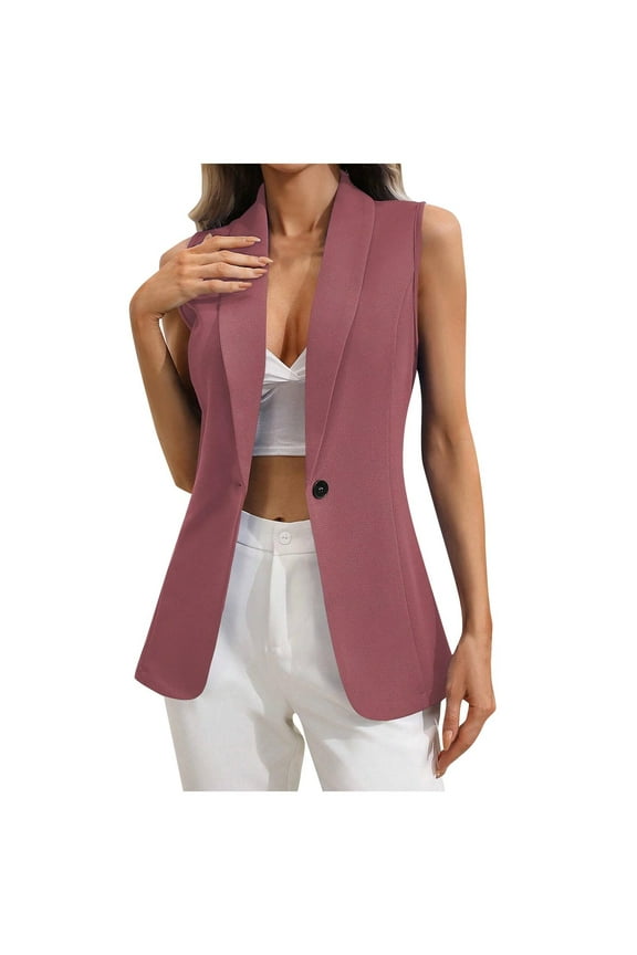 Women Sleeveless Blazer Vest Single Button Lapel Neck Dressy Casual Long Gilet Slim Fit Lightweight Summer Outfits
