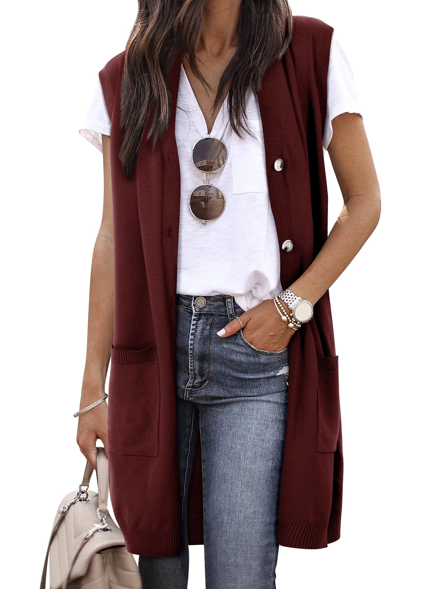Pocket Sleeveless Cropped Knitted Cardigan Vest