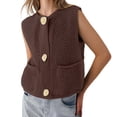 thumbnail image 1 of Women Sleeveless Cardigan Vest Top Knit Sweater Vest Y2k Fashion Streetwear Button Front Cardigan Crew Neck Fall Outfits with Pockets, 1 of 5