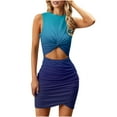 thumbnail image 1 of Women Sleeveless Casual Summer Crewneck Bodycon Dresses Hollow Out Slim Twist Wrap Short Party Evening Tank Mini Dress, 1 of 7