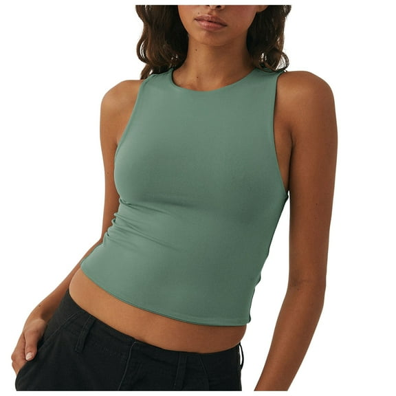 Women Sleeveless Crewneck Cropped Tank Top - Summer Casual Basic Crop Top for Teen Girls, Nylon-Spandex Blend, XS-XXXL