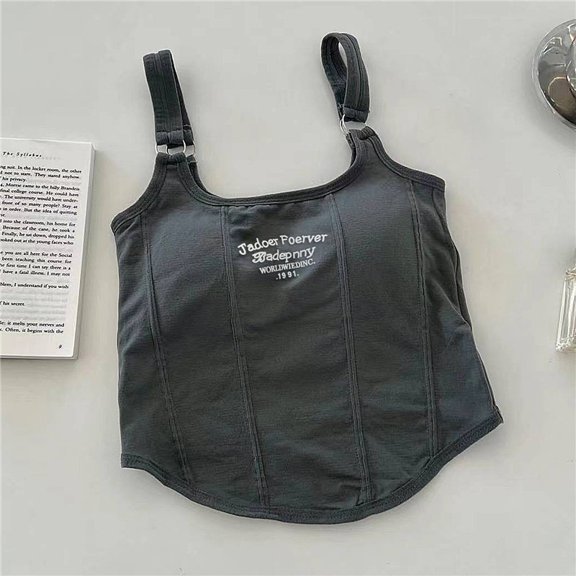 Women Sleeveless Crop Top Tank Tops Sexy Vest Letters Solid Color Short Women's T-shirt Camisole Crop Top With Bra Pad
