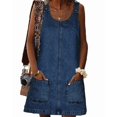thumbnail image 1 of Women Sleeveless Denim Overall Dress Adjustable Strap Pockets Casual A‑Line Mini Dress, 1 of 6