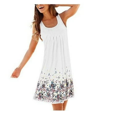 Women Sleeveless Floral Print Loose Casual Beach Summer Dress