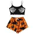 thumbnail image 1 of Women Sleeveless Halloween Print Pajama Spaghetti Strap Skeleton Hand Graphic Crop Cami Sleep Tops With Shorts Comfortable Nightwear For Cozy Home Sleepwear Relaxed Fit 2 Piece Pjs, 1 of 4