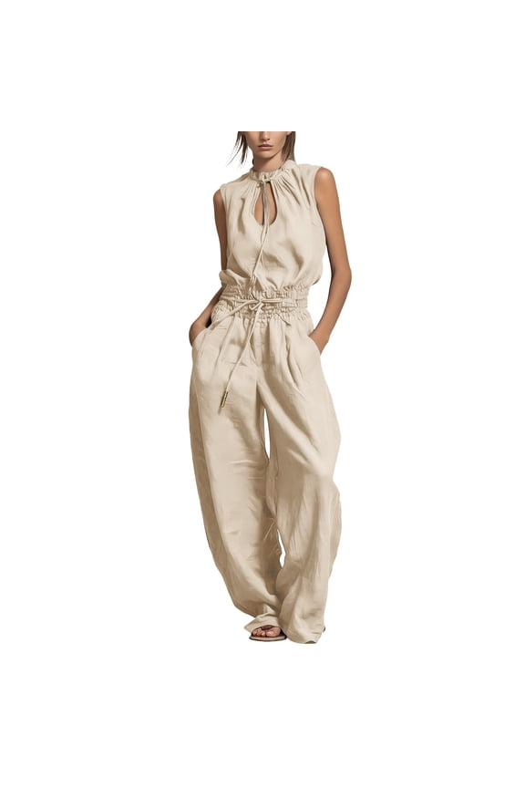 Women Sleeveless Jumpsuits Catsuit for Women Crew Neck Casual Plain Summer Fall Coveralls Zip Up 2026 Clothing Trendy Regular Fit Y2K