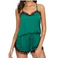 thumbnail image 1 of Women Sleeveless Loose Sleepwear Lady Lace Trim Satin Cami Top Pajama Sets, 1 of 2