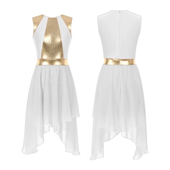 Women Sleeveless Lyrical Dance Dress Color Block Stage Performance Praise Liturgic Ballet