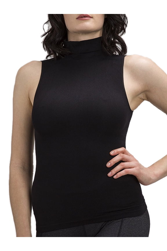 Women Sleeveless Mock Neck Turtleneck Body Shaping Tank Top Slim Fitted All Ribbed Shirt Fits Medium Large X-Large Plus Size
