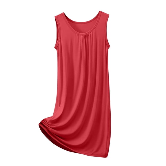 Women Sleeveless Nightgown Round Neck Sleep Dress Loose Casual Summer Homewear,Red,7XL