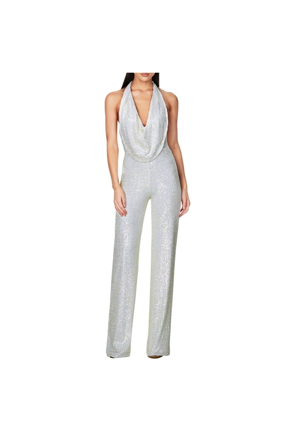 Women Sleeveless Off-Shoulder Sequin Jumpsuit - High Waist Wide Leg Party Romper - European American Style for Casual/Evening Wear