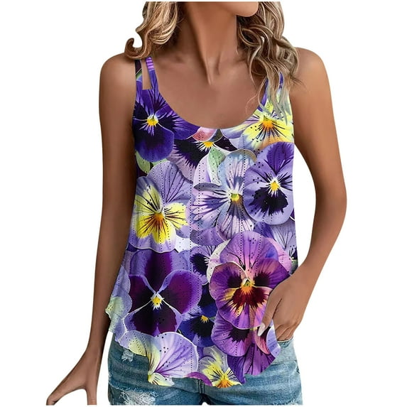 Women Sleeveless Pleated Tanks Spaghetti Strap Vest Vintage Floral Camisole Loose Eyelet Tank Top