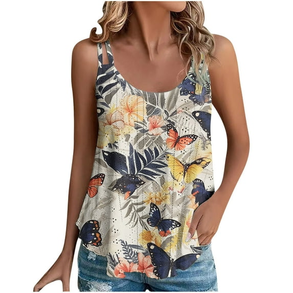 Women Sleeveless Pleated Tanks Spaghetti Strap Vest Vintage Floral Camisole Loose Eyelet Tank Top