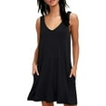 thumbnail image 1 of Sexy Dance Sleeveless Plain Pocket Tank Dress for Women Casual Loose V Neck Sundress Ladies Summer Holiday Beach Swing T-Shirt Dress, 1 of 3