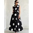 thumbnail image 1 of Women Sleeveless Polka Dot Maxi Dress Black and White V-Neck Button Front, 1 of 10