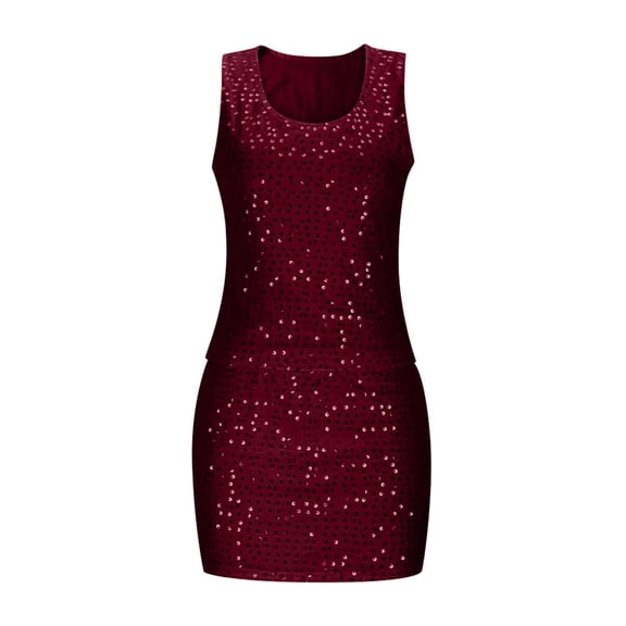 Women Sleeveless Red Sparkle Dress Carnival Dress Women's Holiday Dresses