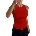 thumbnail image 1 of Women Sleeveless Ribbed Knit Tank Top Crew Neck Fitted Basic Casual Stretchy Pullover Shirt Lightweight Summer Wear Red M, 1 of 5