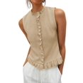 thumbnail image 1 of Women Sleeveless Ruffle Knit Cardigan Vest Button Down Cropped Tank Top, 1 of 6