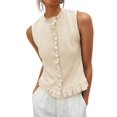thumbnail image 1 of Women Sleeveless Ruffle Knit Cardigan Vest Button Down Cropped Tank Top, 1 of 6