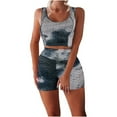 thumbnail image 1 of Women Sleeveless Seamless Ribbed Crop Tank High Waist Shorts Yoga Outfits Sets, 1 of 3