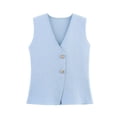 thumbnail image 1 of Women Sleeveless Shirt Tops Button Front Blouse Loose Fit Plus Size Vest Tops Ladies Dressy Shirt Blue S, 1 of 2
