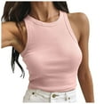 thumbnail image 1 of Women Sleeveless Shirts New Women's Color Sleeveless Round Neck Short Vests Tank Tops 2025 Tank Tops for Women Trendy Pinky M, 1 of 8
