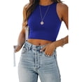 thumbnail image 1 of Women Sleeveless Short Tank Tops O-Neck Solid Color Vest Tanks Fashion White Solid Skinny Crop Top, 1 of 1