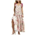 thumbnail image 1 of Women Sleeveless Smokced Ruffle Floral Maxi Dress Spaghetti Strap Long Dress Boho Swing Flowy Midi Sundress, 1 of 7