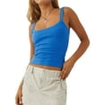 thumbnail image 1 of Women Sleeveless Solid Color Ribbed Tank Crop Top Spaghetti Strap Scoop Neck Slim Fit Tee Shirt Y2K Streetwear, 1 of 4