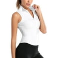 thumbnail image 1 of Women Sleeveless Sport Tank Top Shirts Full Zip Up Tshirt for Yoga Running Fitness Exercise White M, 1 of 5