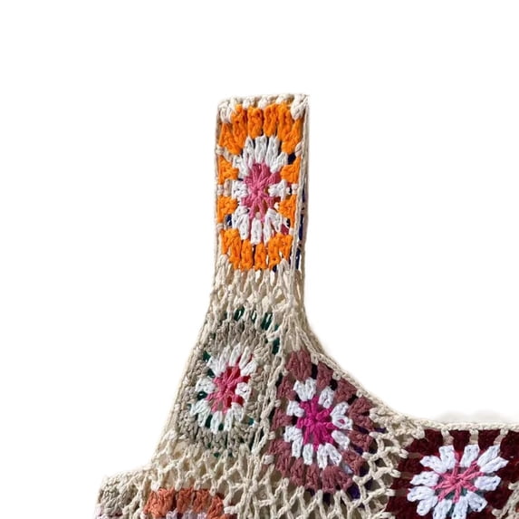 Women Sleeveless Square Neck Crocheted Flower A Line Short Dress Hollowed Knitted Tassels Beach Vacation Cover Up Dress