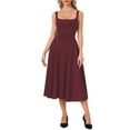 thumbnail image 1 of Women Sleeveless Square Neck Midi DressSwing A Line Party Wedding Guest Dresses Elegant Classy L Wine Red, 1 of 6
