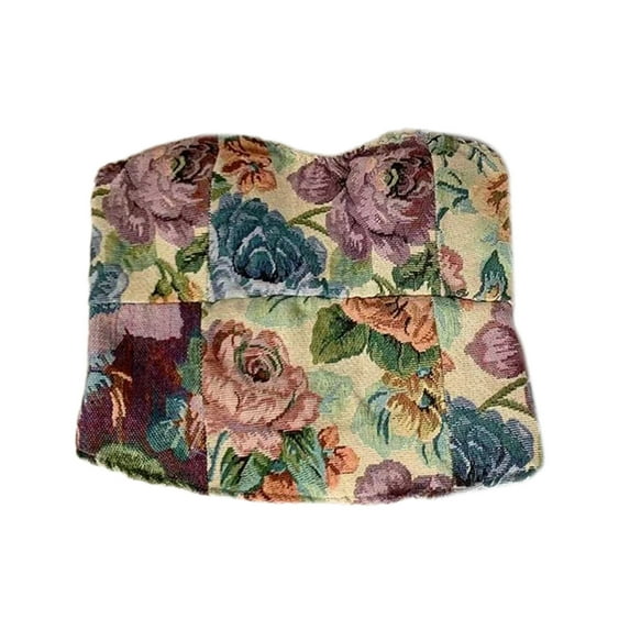 Women Sleeveless Strapless Backless Fitted Crop Tube Top Vintage Flower Print Elastic Shirred Back Bandeau Bustiers