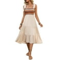 thumbnail image 1 of Women Sleeveless Summer Dresses Wedding Guest Maxi Dresses Ribbed Knit Tops and Polyester Skirt with Pockets S, 1 of 9