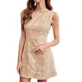 thumbnail image 1 of Women Sleeveless Tank Dress Round Neck Casual Jacquard Smock Summer Mini Dresses Khaki M, 1 of 6