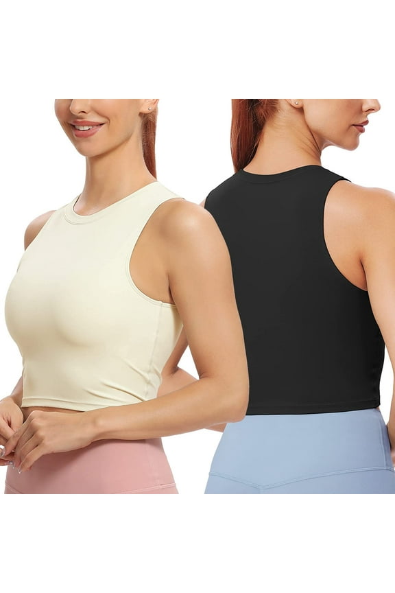 Women Sleeveless Tank Top, Moclever High Neck Crop Racer Back Workout Top Machine Washable