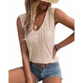 thumbnail image 1 of Women Sleeveless Tank Tops Cable Knit Sweater Vests V Neck Casual Clothes SummerTrendy Outfits 2025 Apricot S, 1 of 7